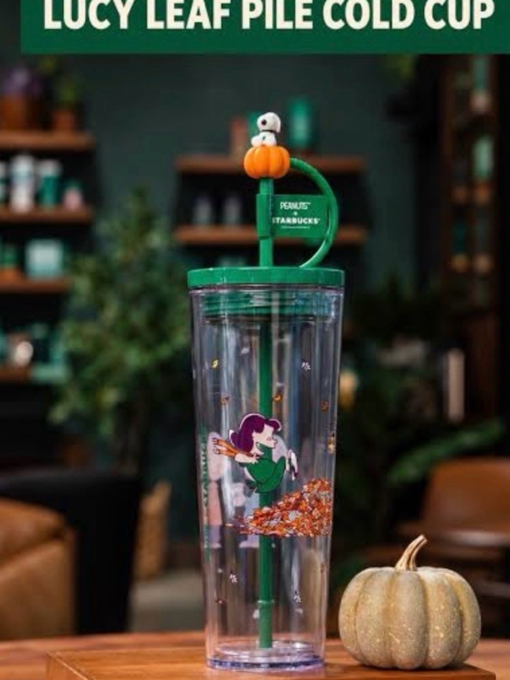 Peanuts x Starbucks Lucy Leaf Pile Cold Cup - Clear/Green/Orange Accents